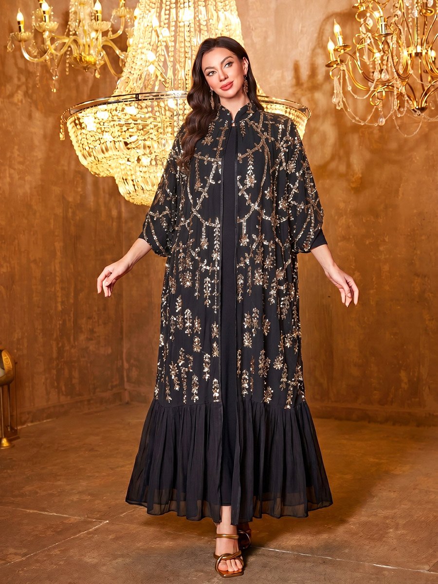 Black Sequined Cape and Maxi Dress Co-Ord Set
