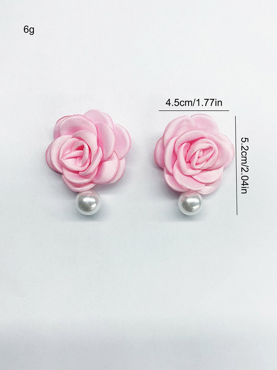 Pink Floral and Pearl Stud Earrings