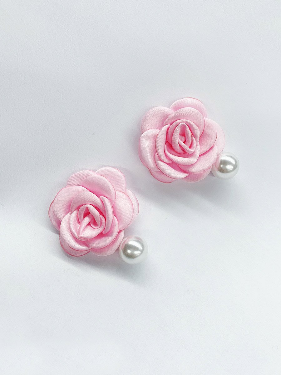 Pink Floral and Pearl Stud Earrings