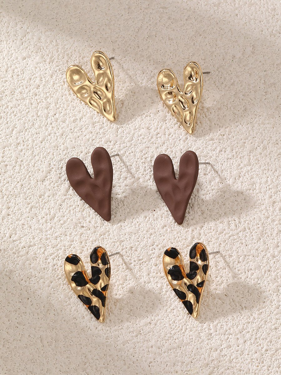 Set of 3 - Heart Stud Earrings