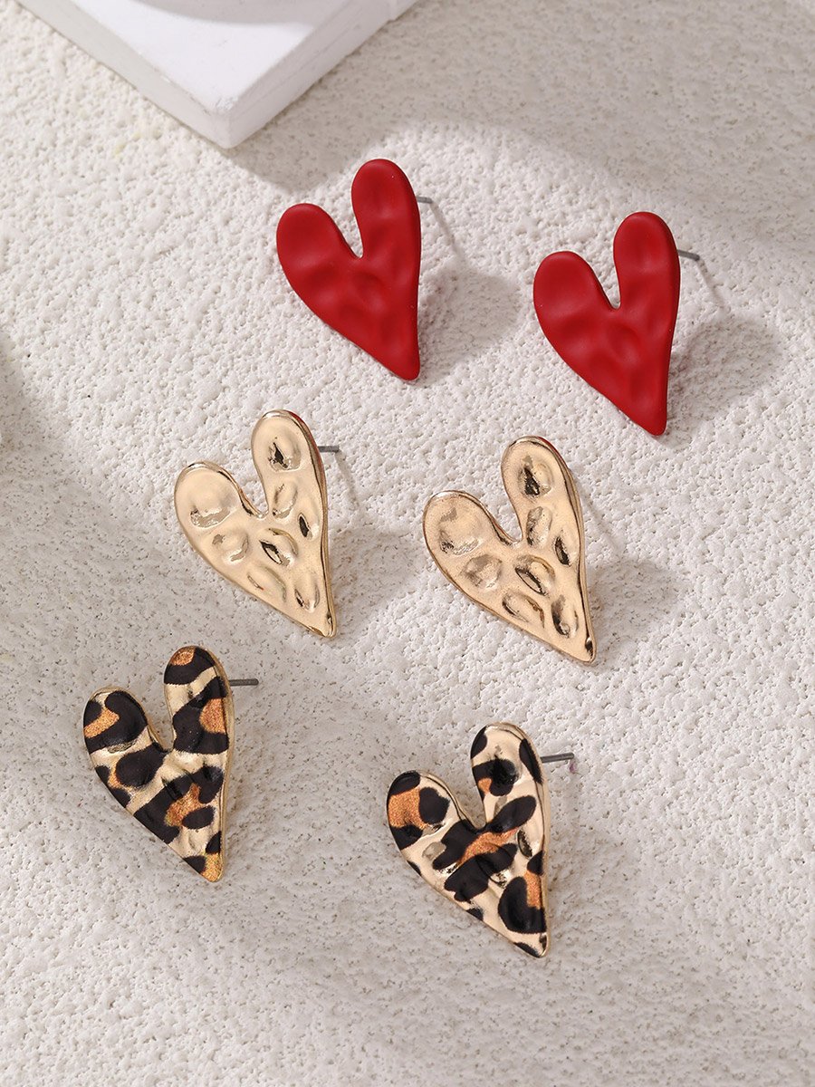 Set of 3 - Heart Stud Earrings