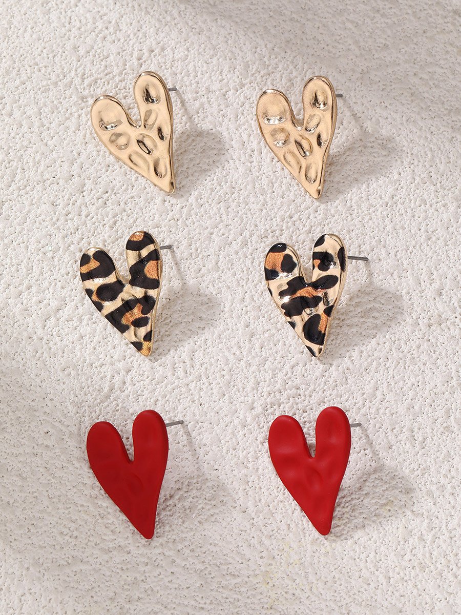 Set of 3 - Heart Stud Earrings