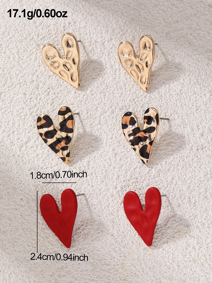 Set of 3 - Heart Stud Earrings
