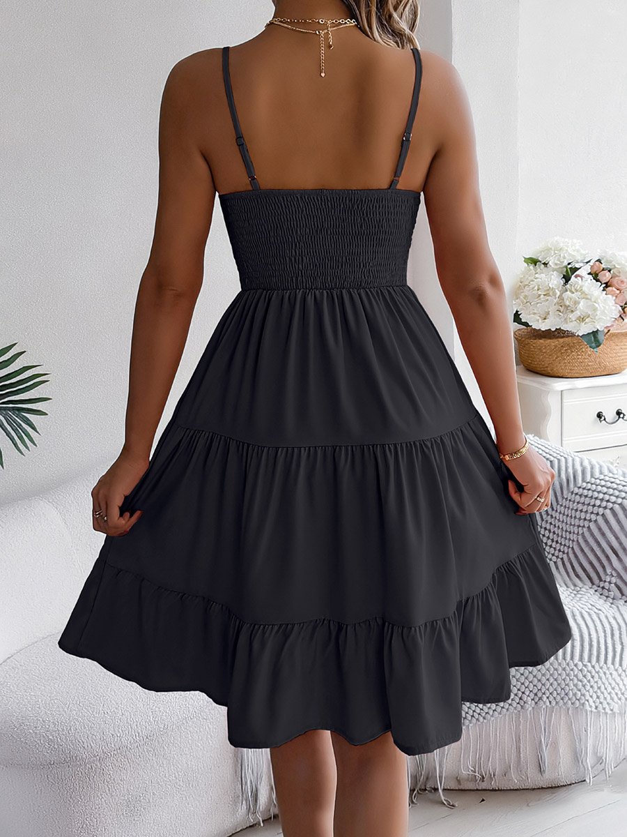 Black Tiered Cami Knee Length Dress