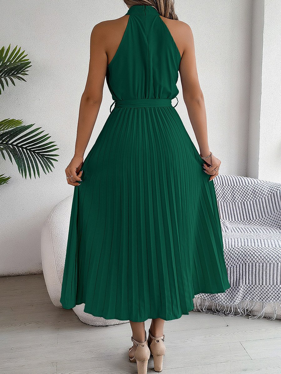 Green Sleeveless Pleated Maxi Dress