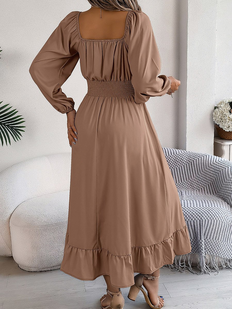Beige Square Neck Solid Maxi Dress