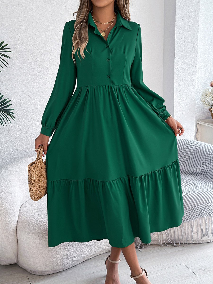 Dark Green A-Line Midi Dress with Long Sleeves For Default Category at  Bahrain | Styli
