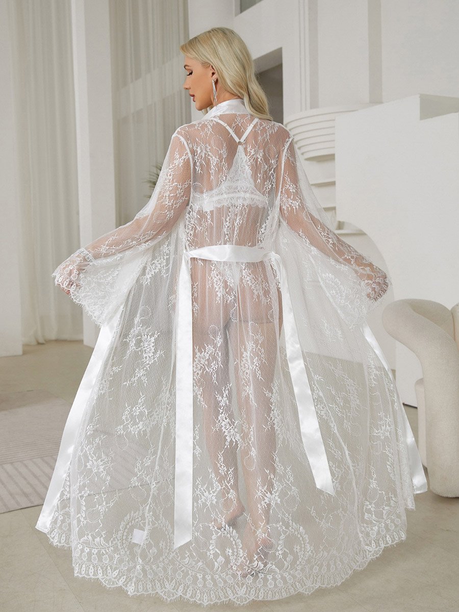 White Lace Long Sleeve Robe