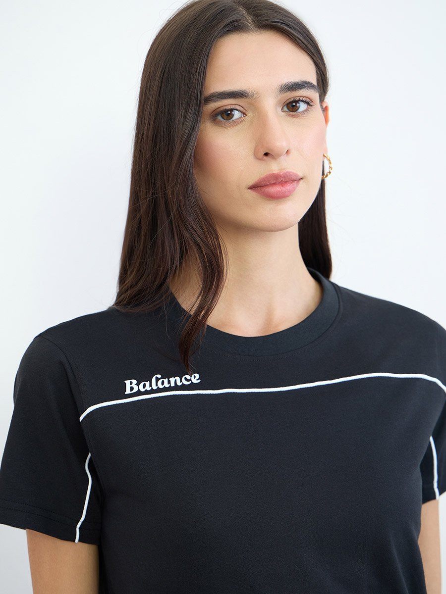 Black Piping Detail Cotton T-Shirt and Joggers Set
