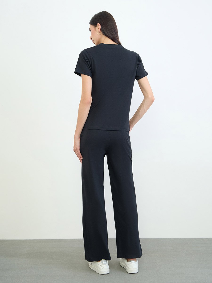 Black Piping Detail Cotton T-Shirt and Joggers Set