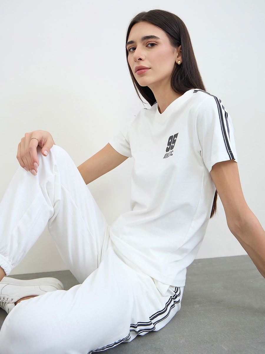 Off White Side Taping Striped Printed T-Shirt and Joggers Set