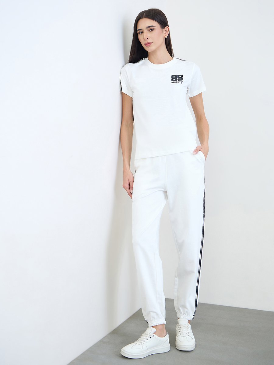 Off White Side Taping Striped Printed T-Shirt and Joggers Set