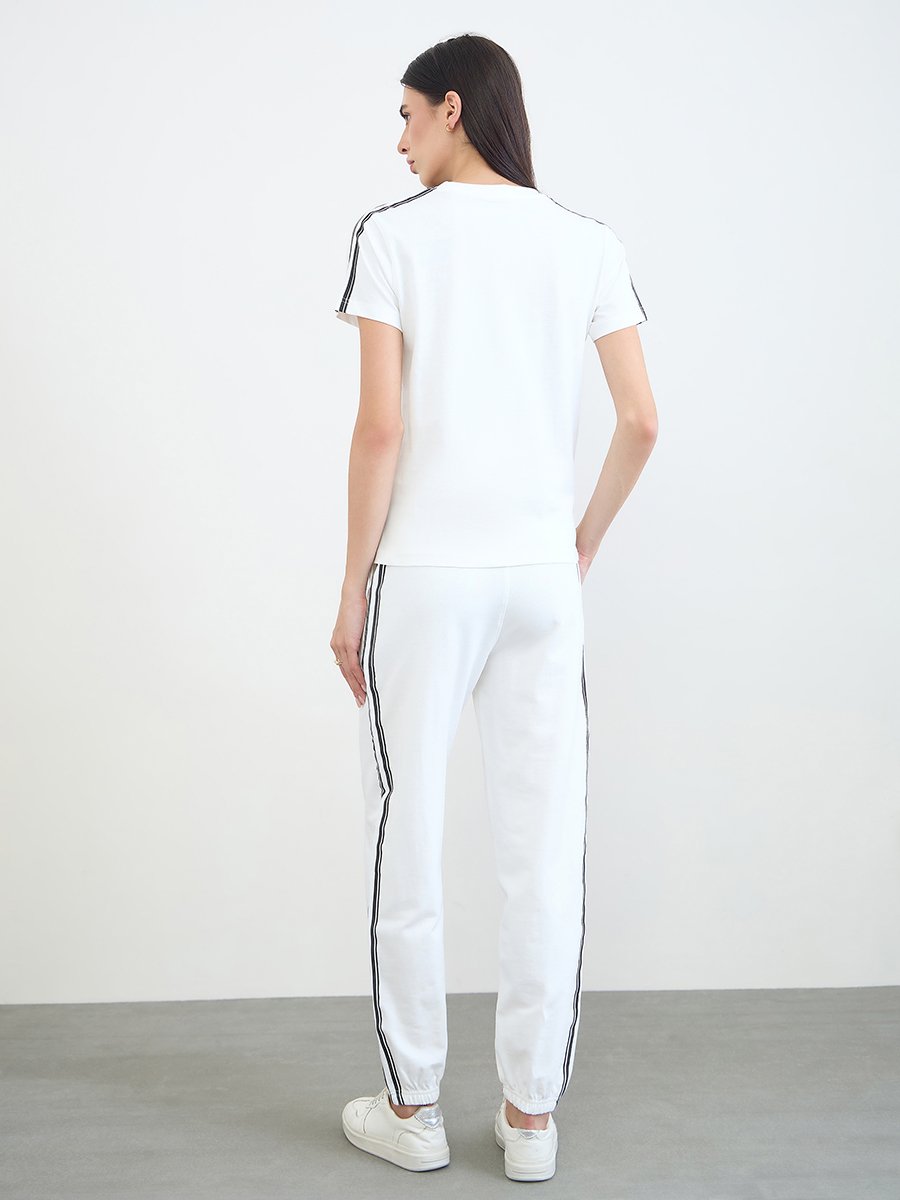 Off White Side Taping Striped Printed T-Shirt and Joggers Set