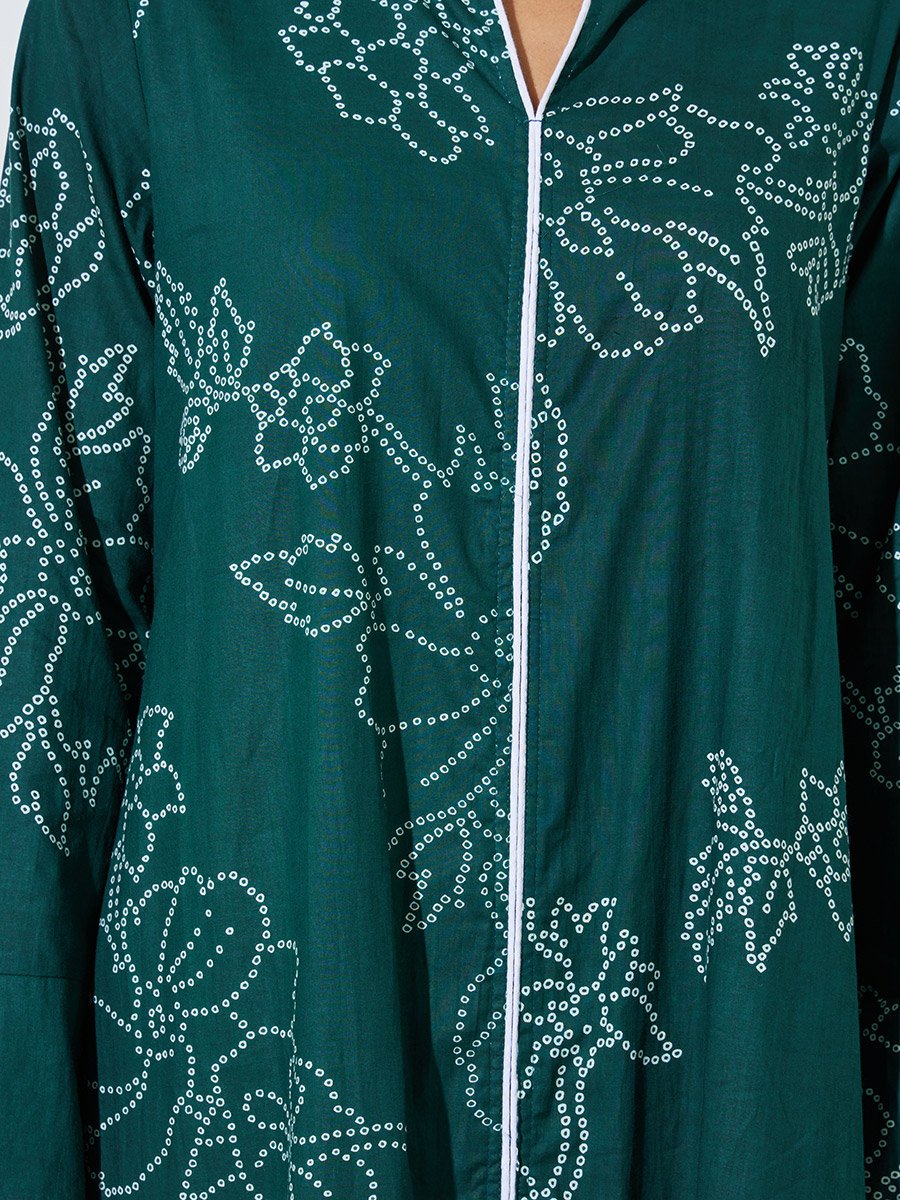 Green All Over Print Contrast Trim Maxi Jalabiya