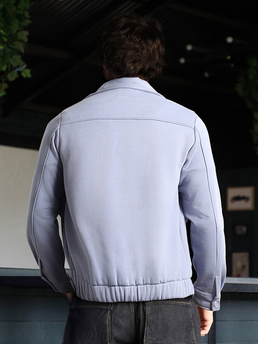 Men Blue Zip-Front Knit Jacket