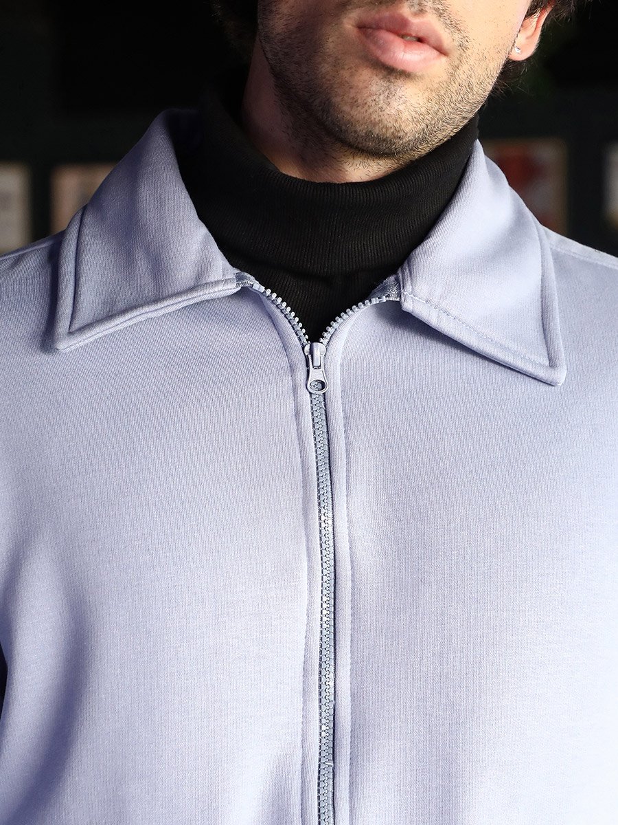 Men Blue Zip-Front Knit Jacket