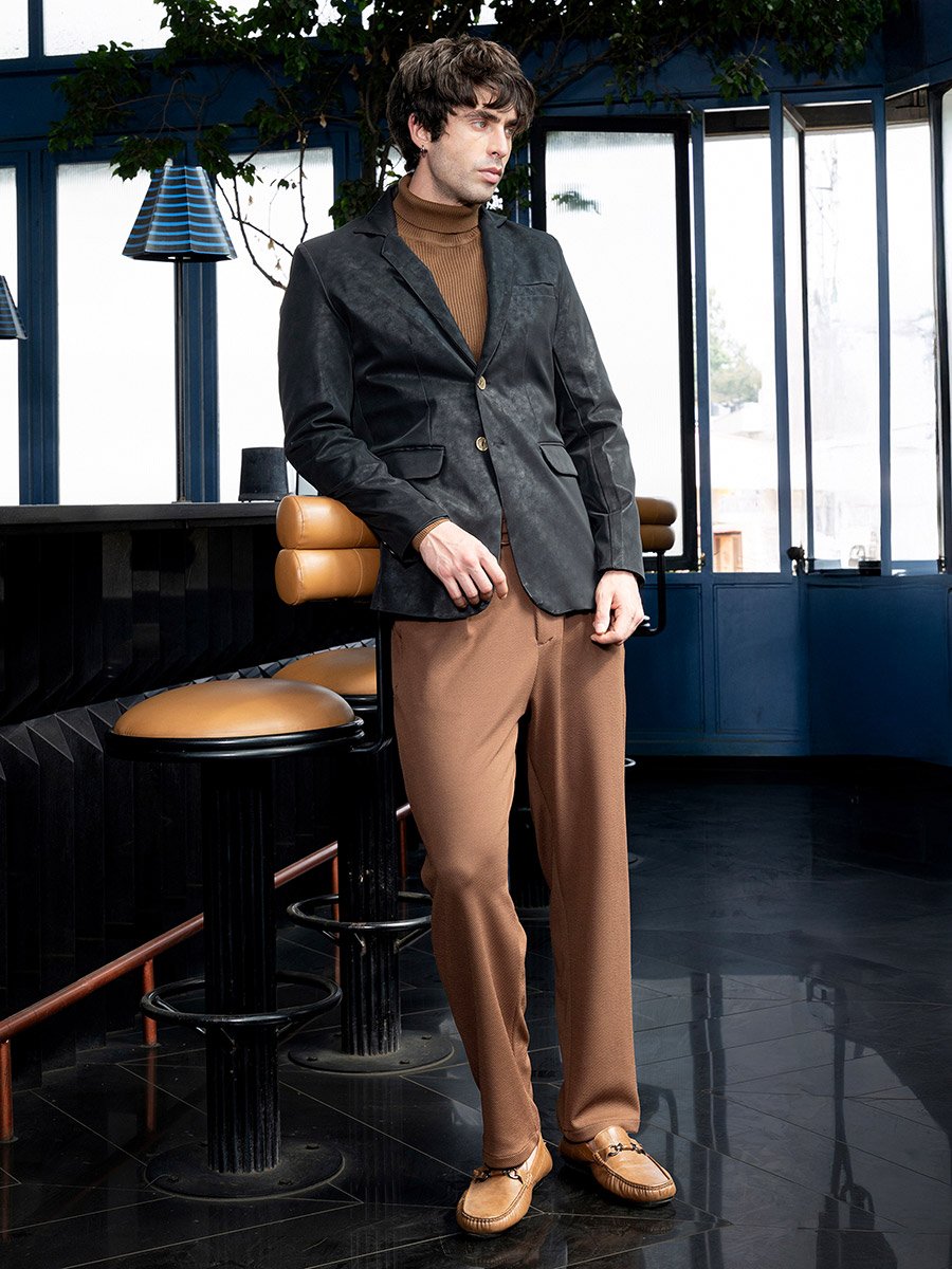 Men Onyx Black Tailored-Leather Blazer