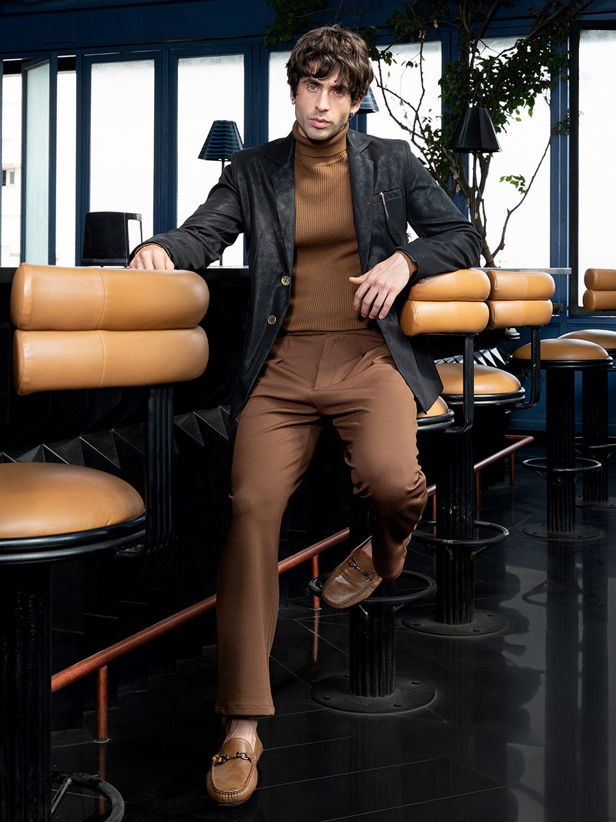 Men Onyx Black Tailored-Leather Blazer