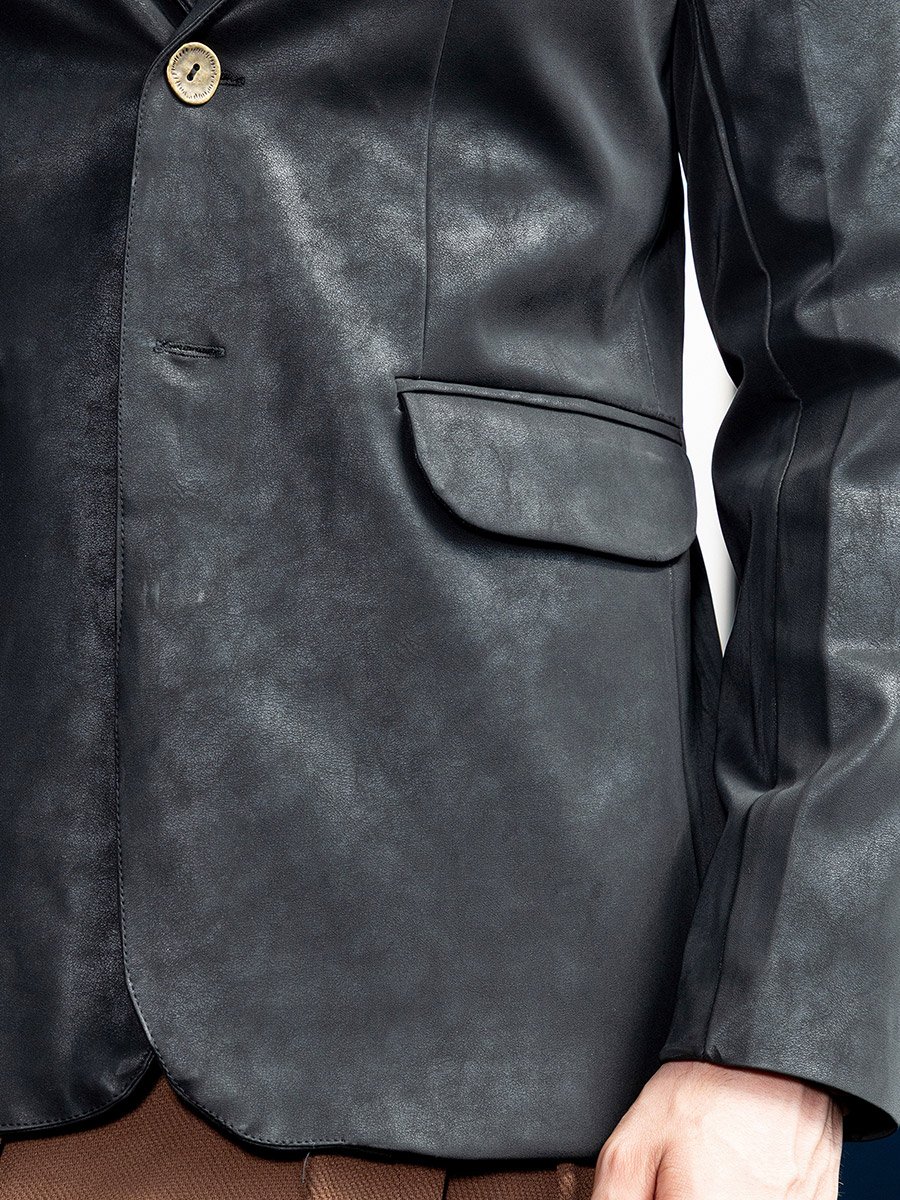 Men Onyx Black Tailored-Leather Blazer