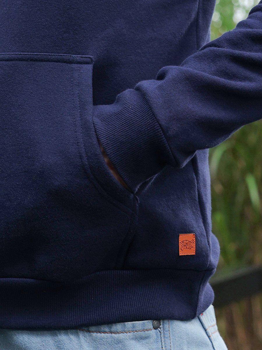 Men Navy Blue Regular Solid Hoodie