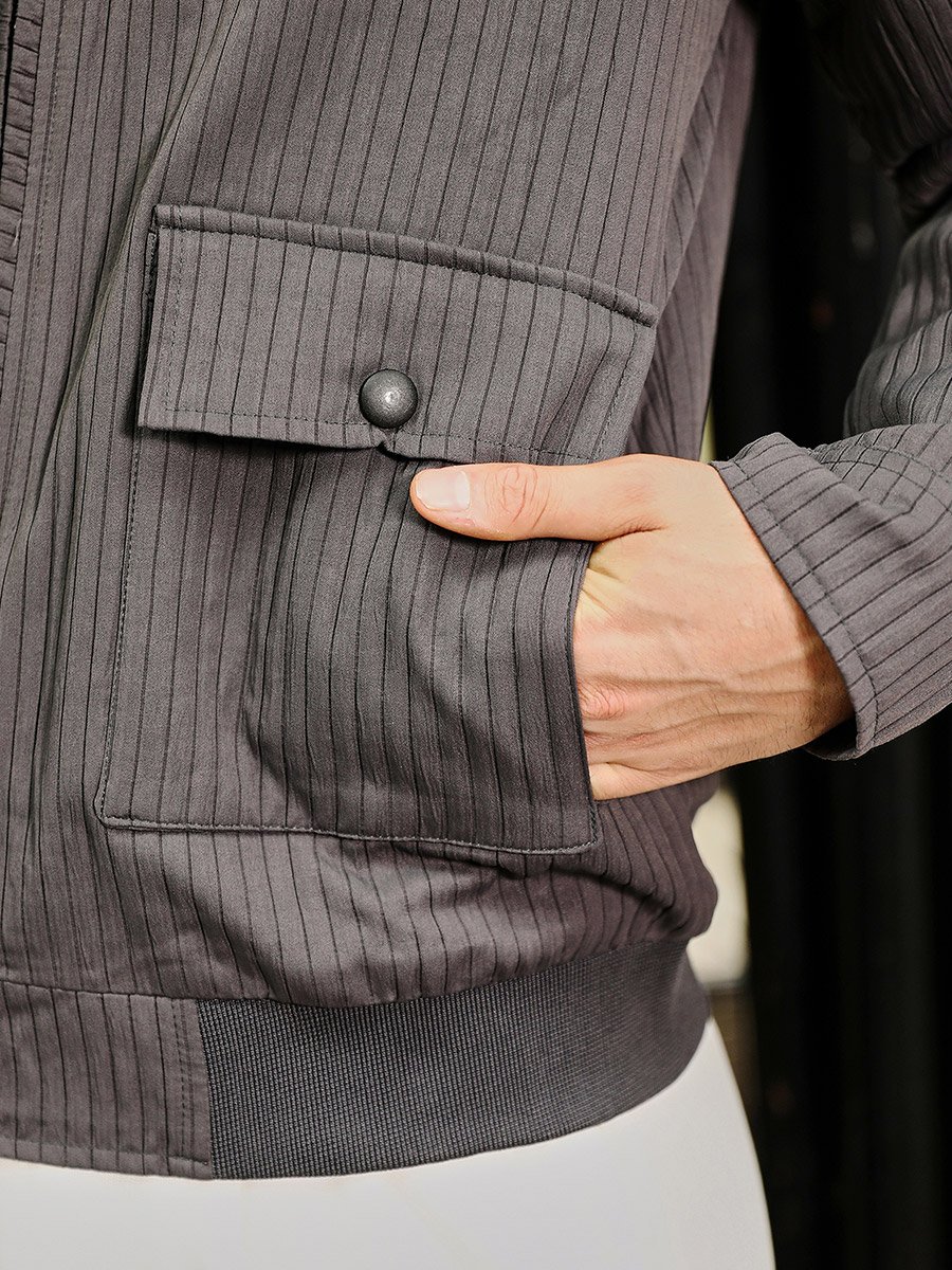 Men Grey Zip-Front Lined-Tactile Jacket