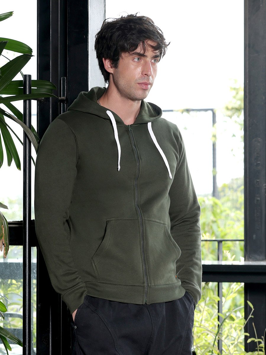 Men Seaweed Green Zip-Front Regular Sweatshirt