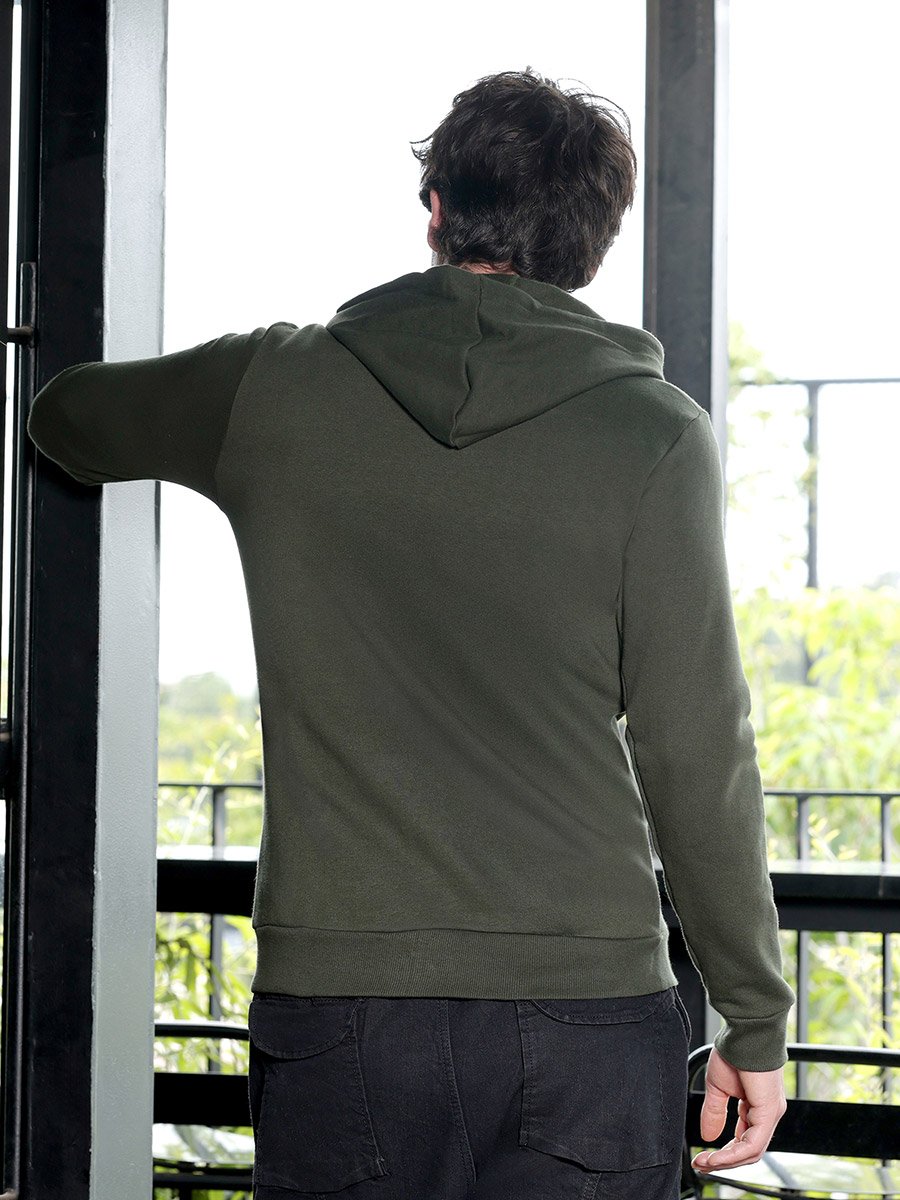 Men Seaweed Green Zip-Front Regular Sweatshirt