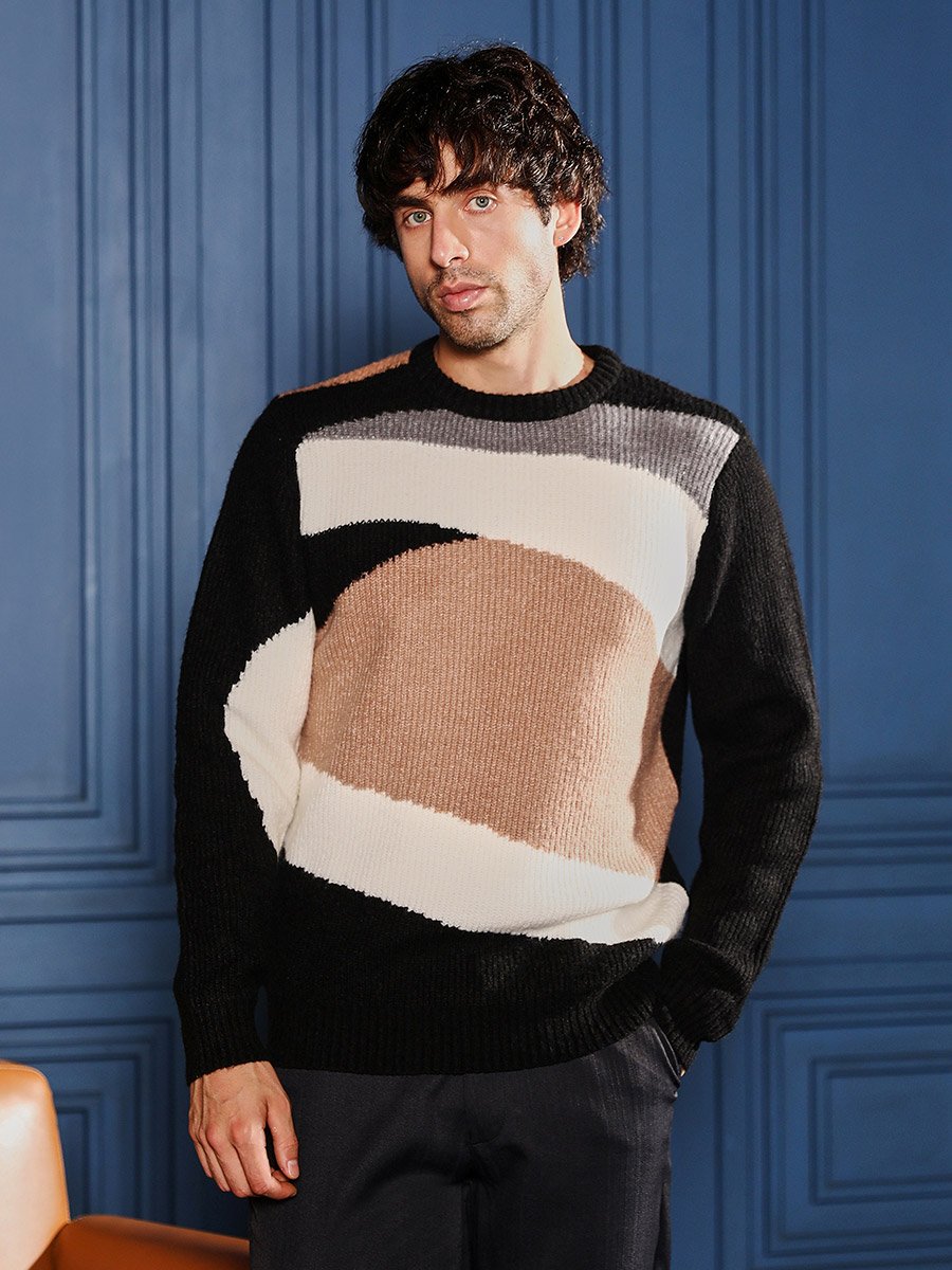سويتر محبوك جاكارد تجريدي