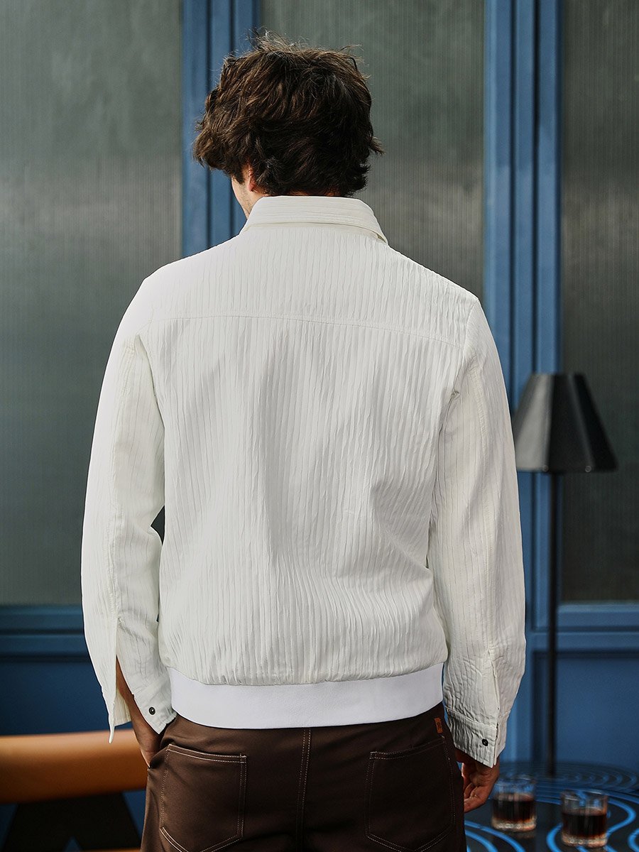 Men White Zip-Front Crease-Tactile Jacket