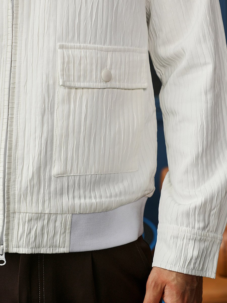 Men White Zip-Front Crease-Tactile Jacket