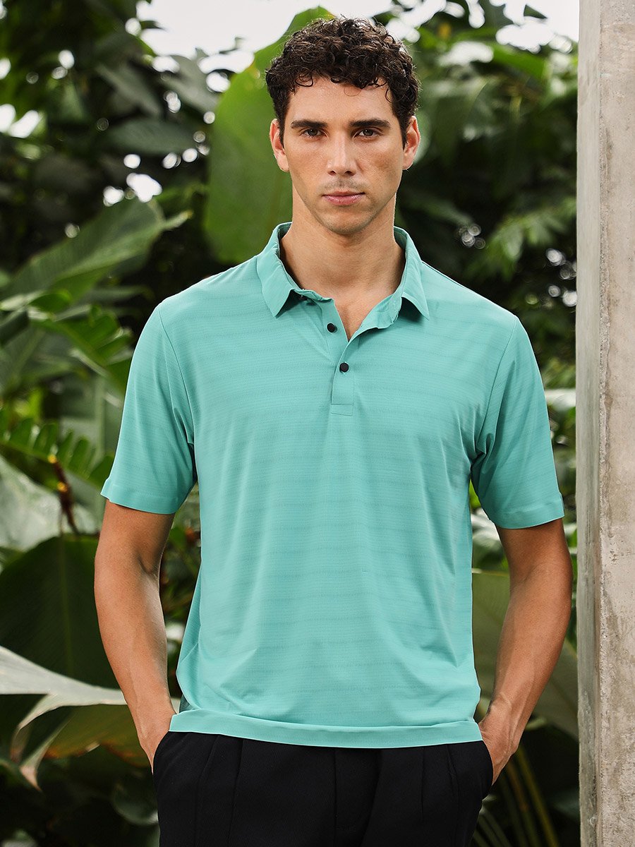 Men Green Seamless Textured Polo T-Shirt