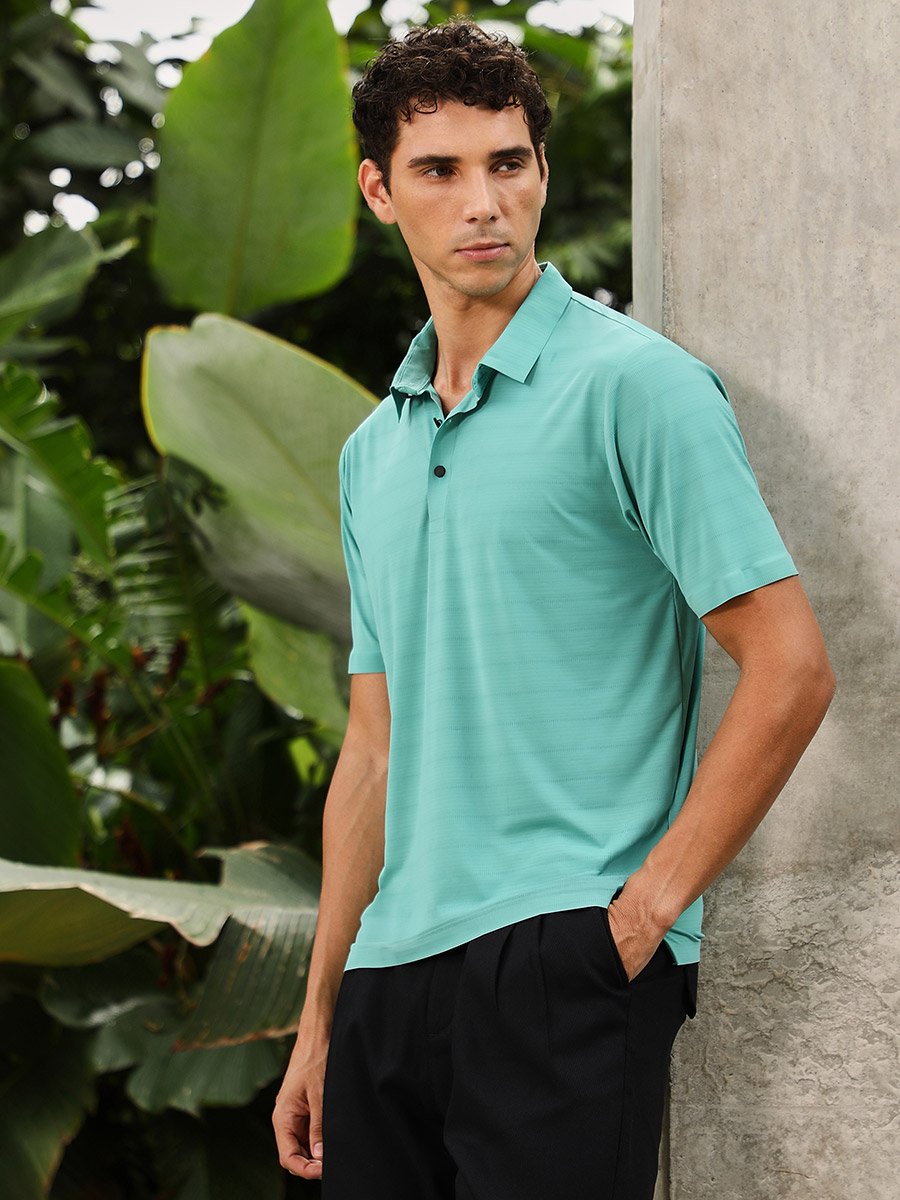 Men Green Seamless Textured Polo T-Shirt