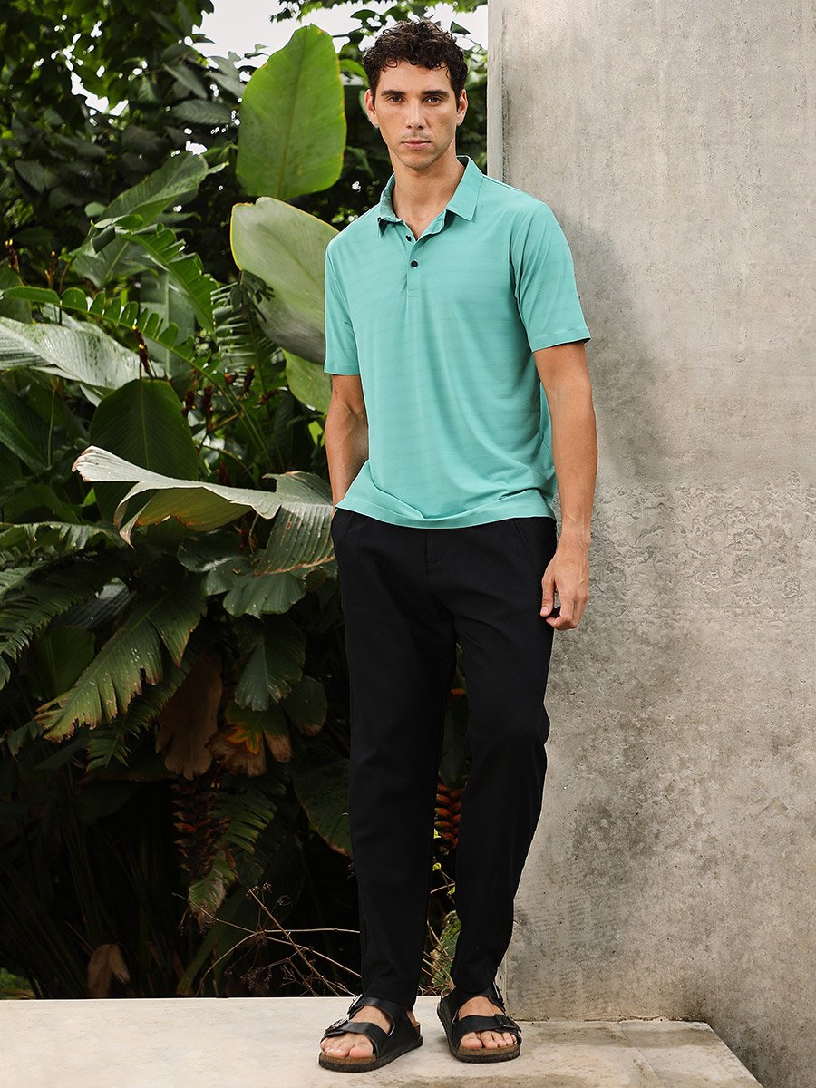 Men Green Seamless Textured Polo T-Shirt