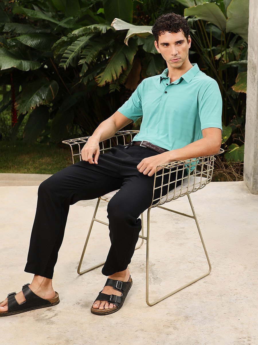 Men Green Seamless Textured Polo T-Shirt