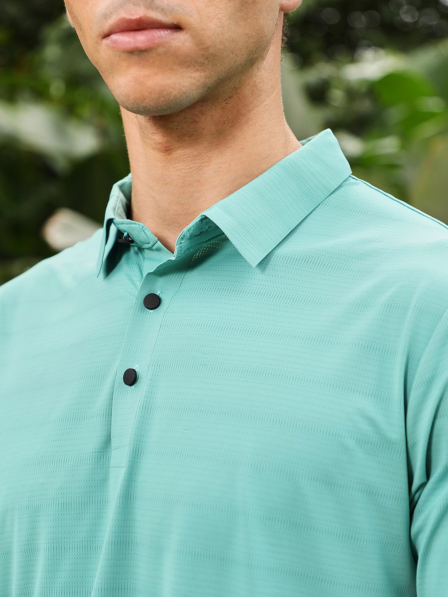 Men Green Seamless Textured Polo T-Shirt