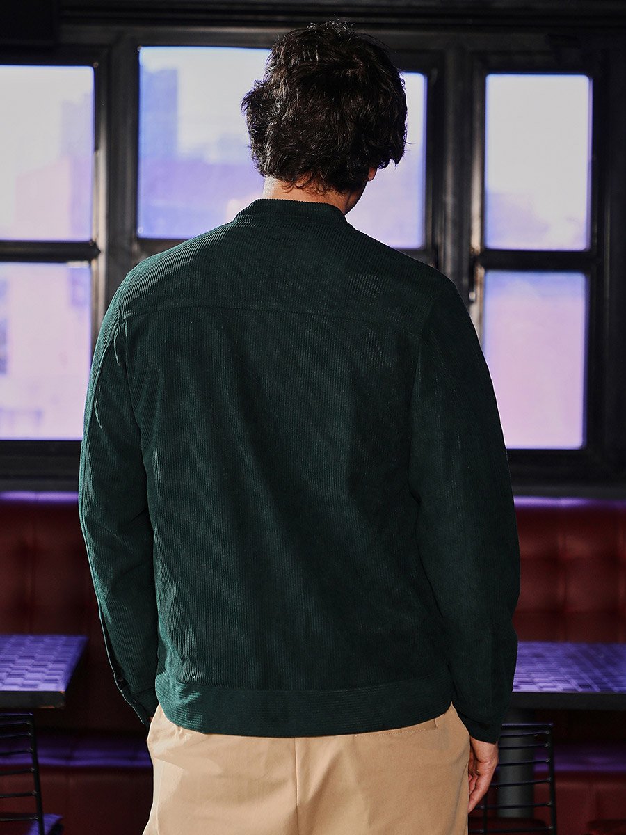 Men Emerald Green Corduroy Rider Jacket