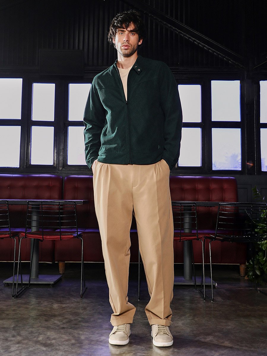 Men Emerald Green Corduroy Rider Jacket