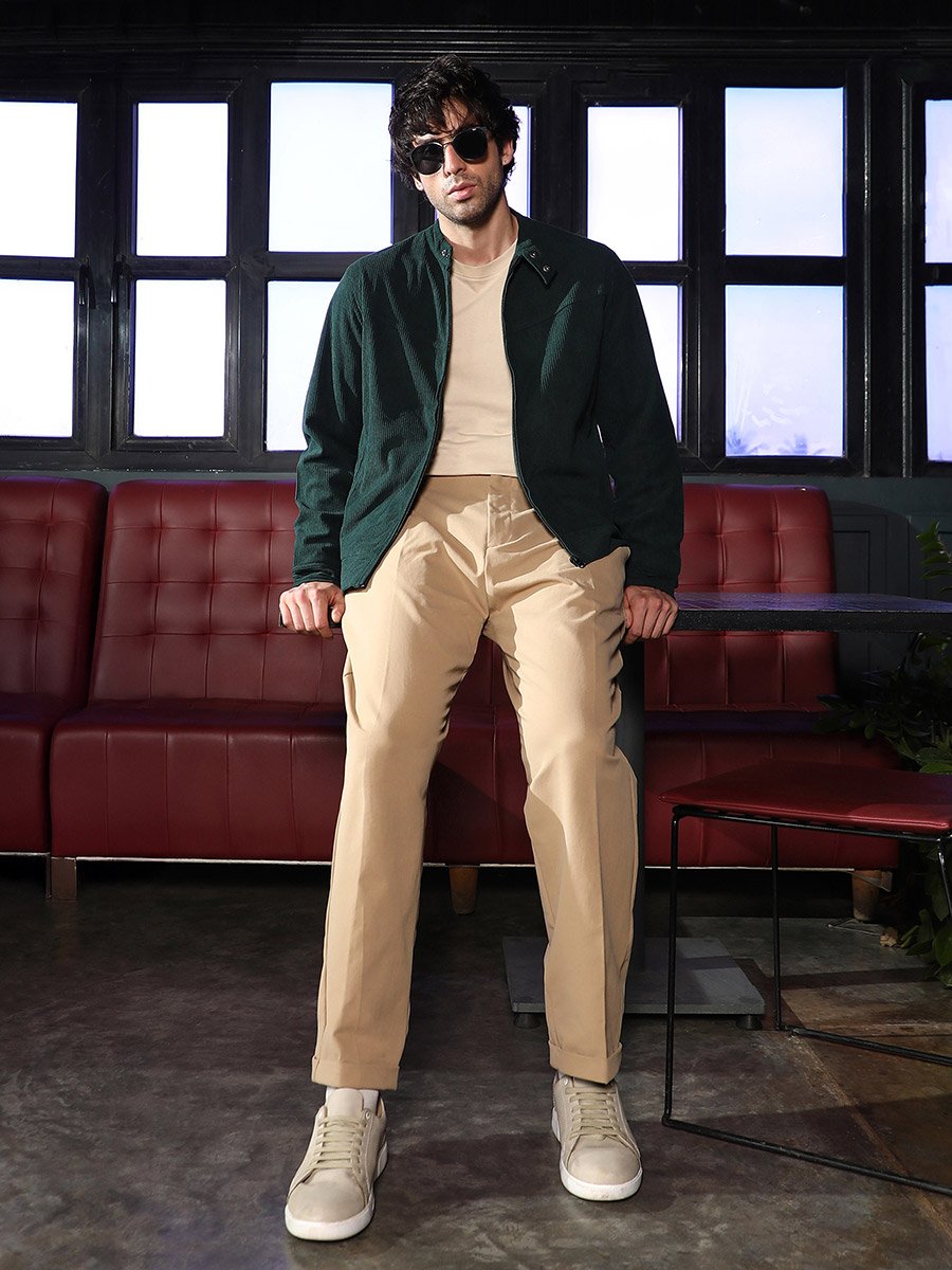 Men Emerald Green Corduroy Rider Jacket