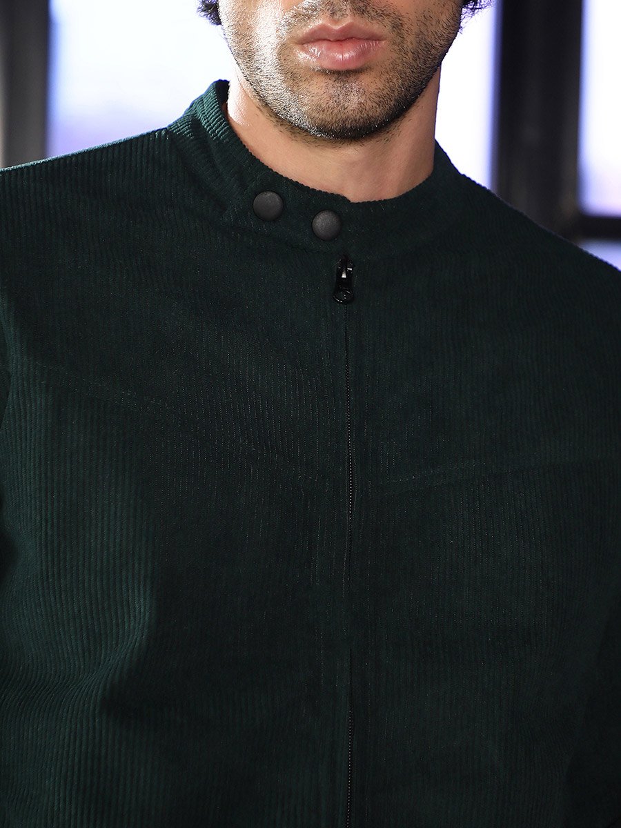 Men Emerald Green Corduroy Rider Jacket