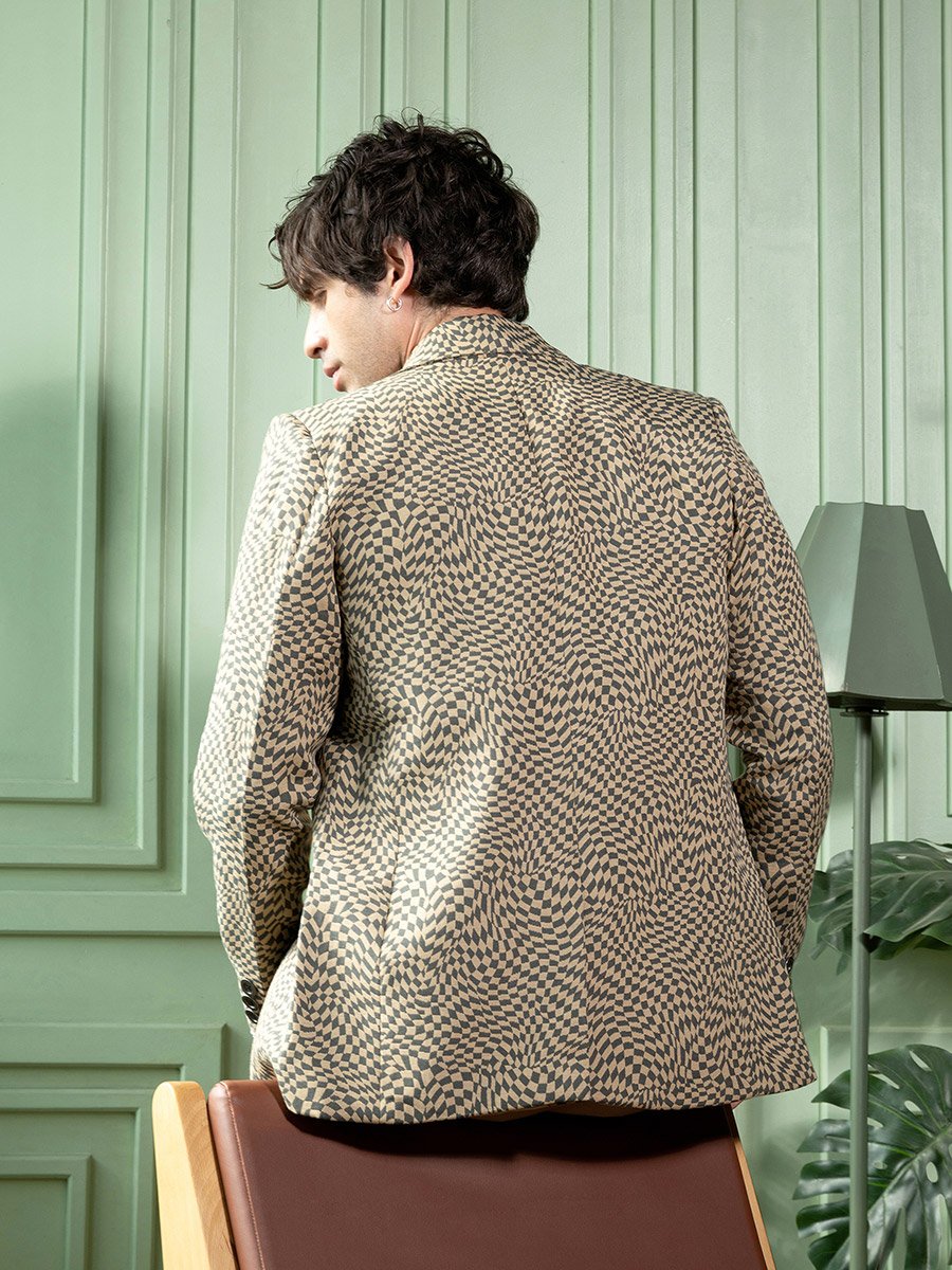 Men Tailored Curved-Check Jacquard Blazer