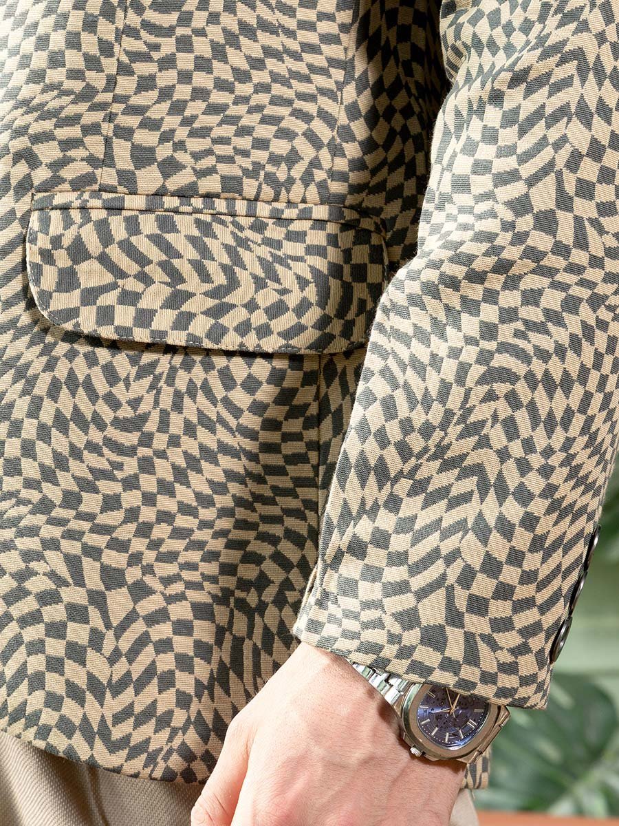 Men Tailored Curved-Check Jacquard Blazer