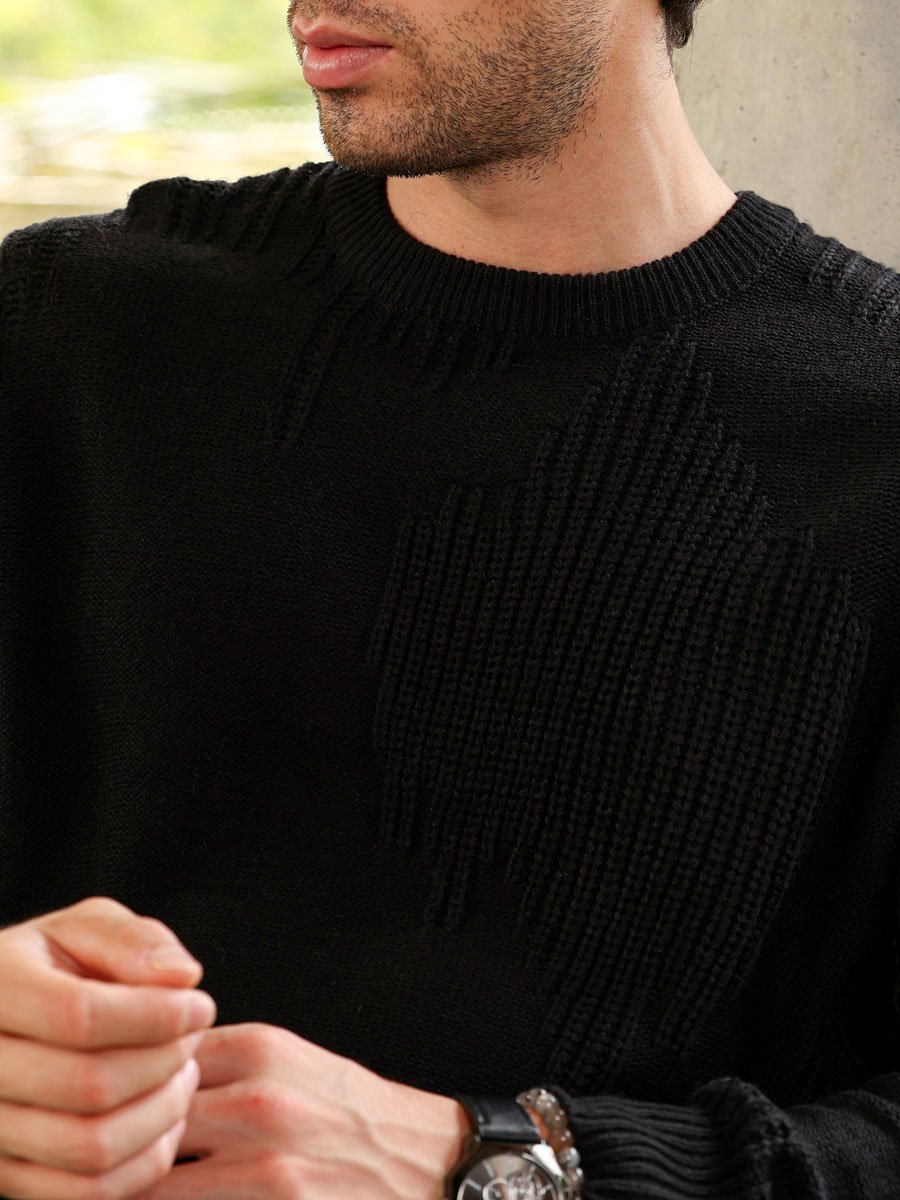 Men Black Jacquard Knitted Sweater