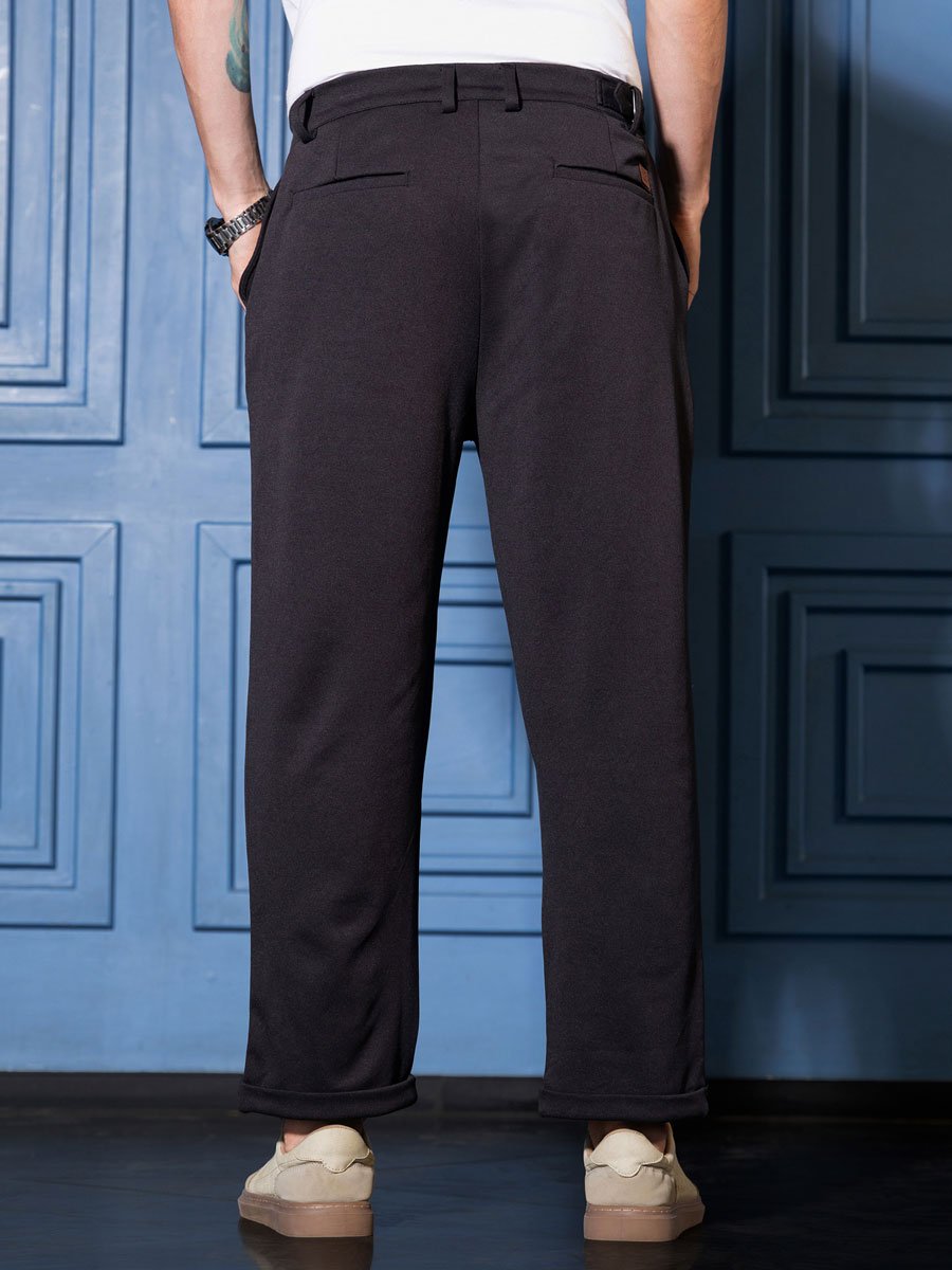 Men Onyx Black Pleat-Tailored Trousers