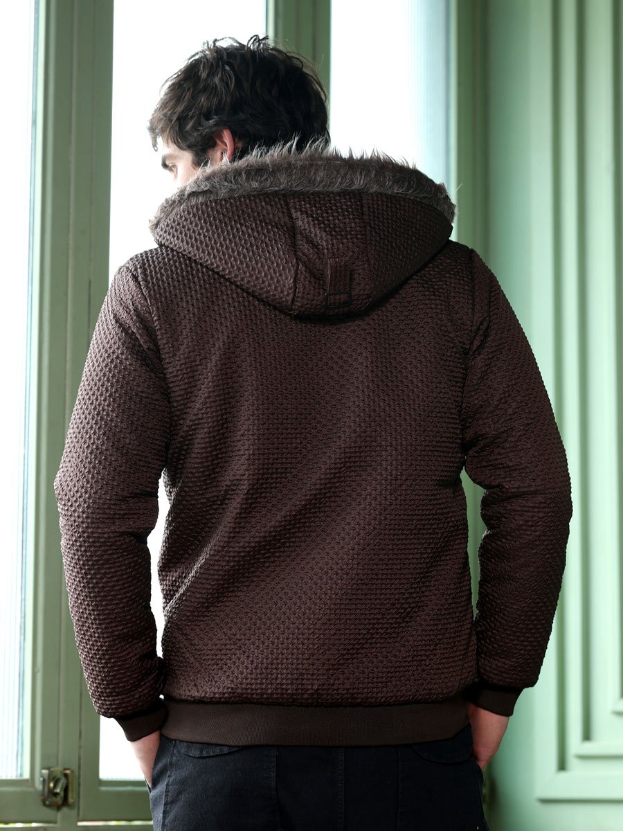 Men Coffee Brown Diamond-Tactile Puffer Jacket