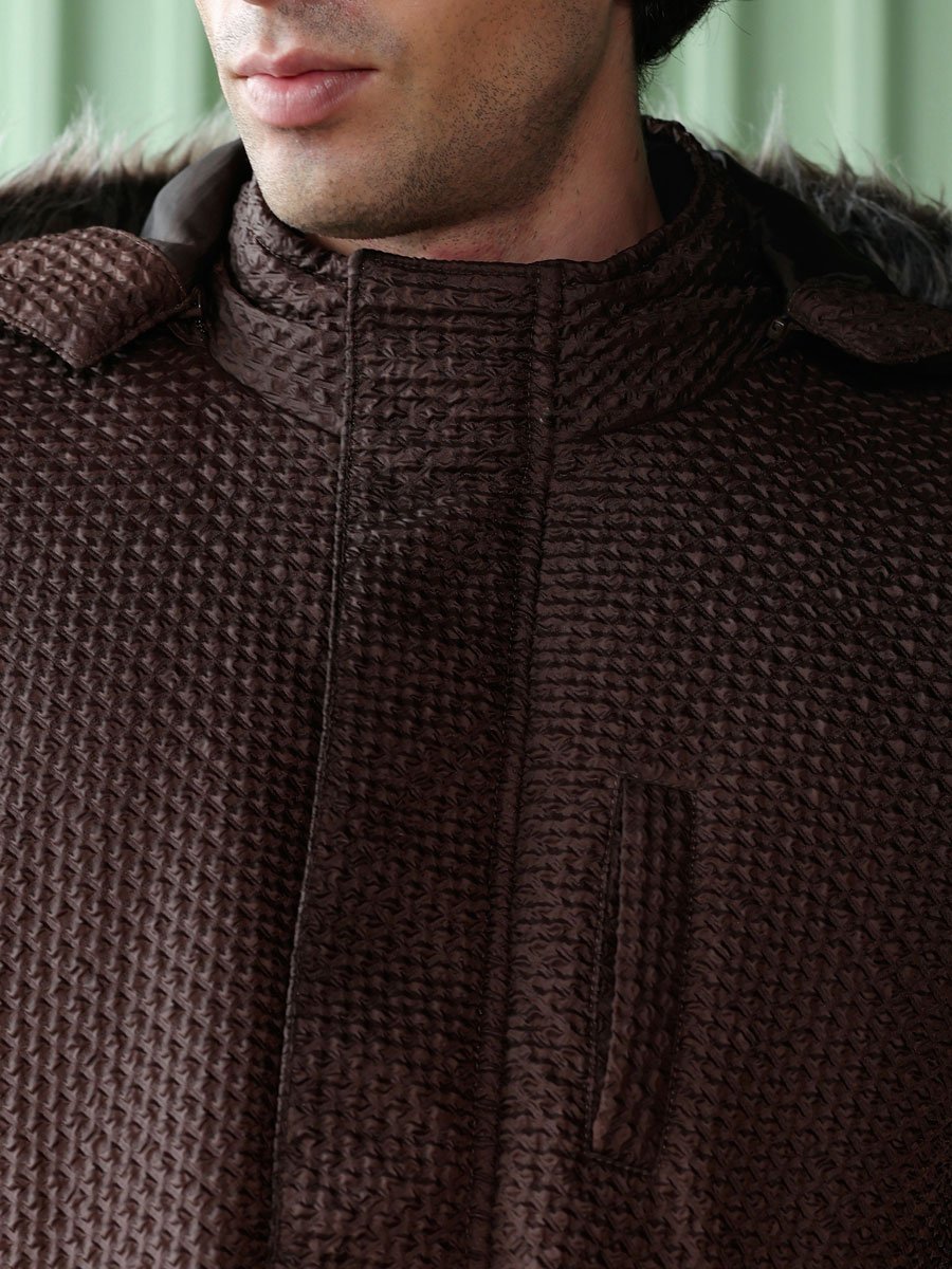 Men Coffee Brown Diamond-Tactile Puffer Jacket