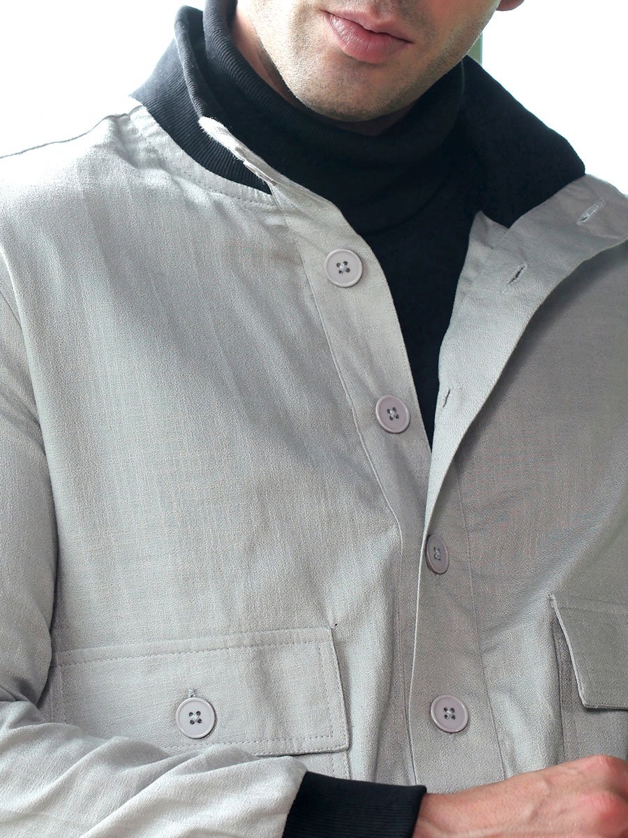 Men Grey Tactile-Utility Bomber Jacket