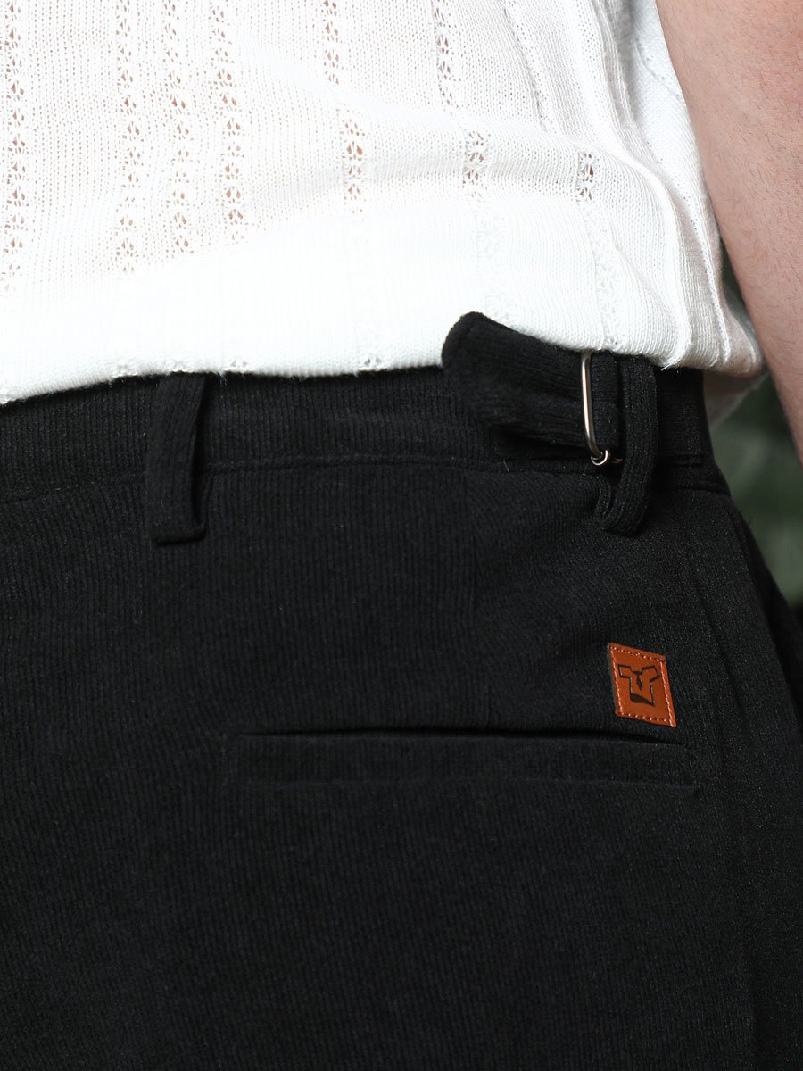 Men Onyx Black Ribbed-Pleat Cuffed Trousers