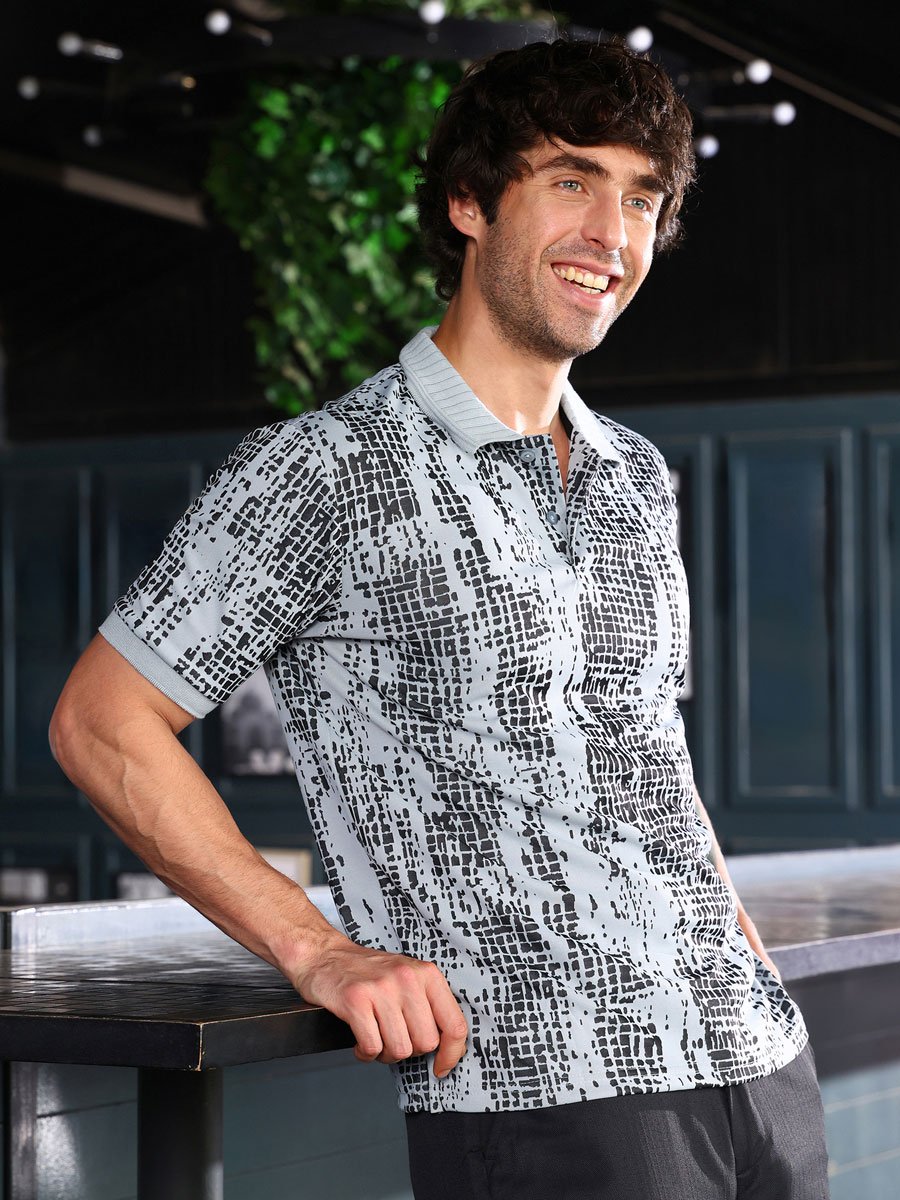 Men Coin Grey Gravel Print Polo