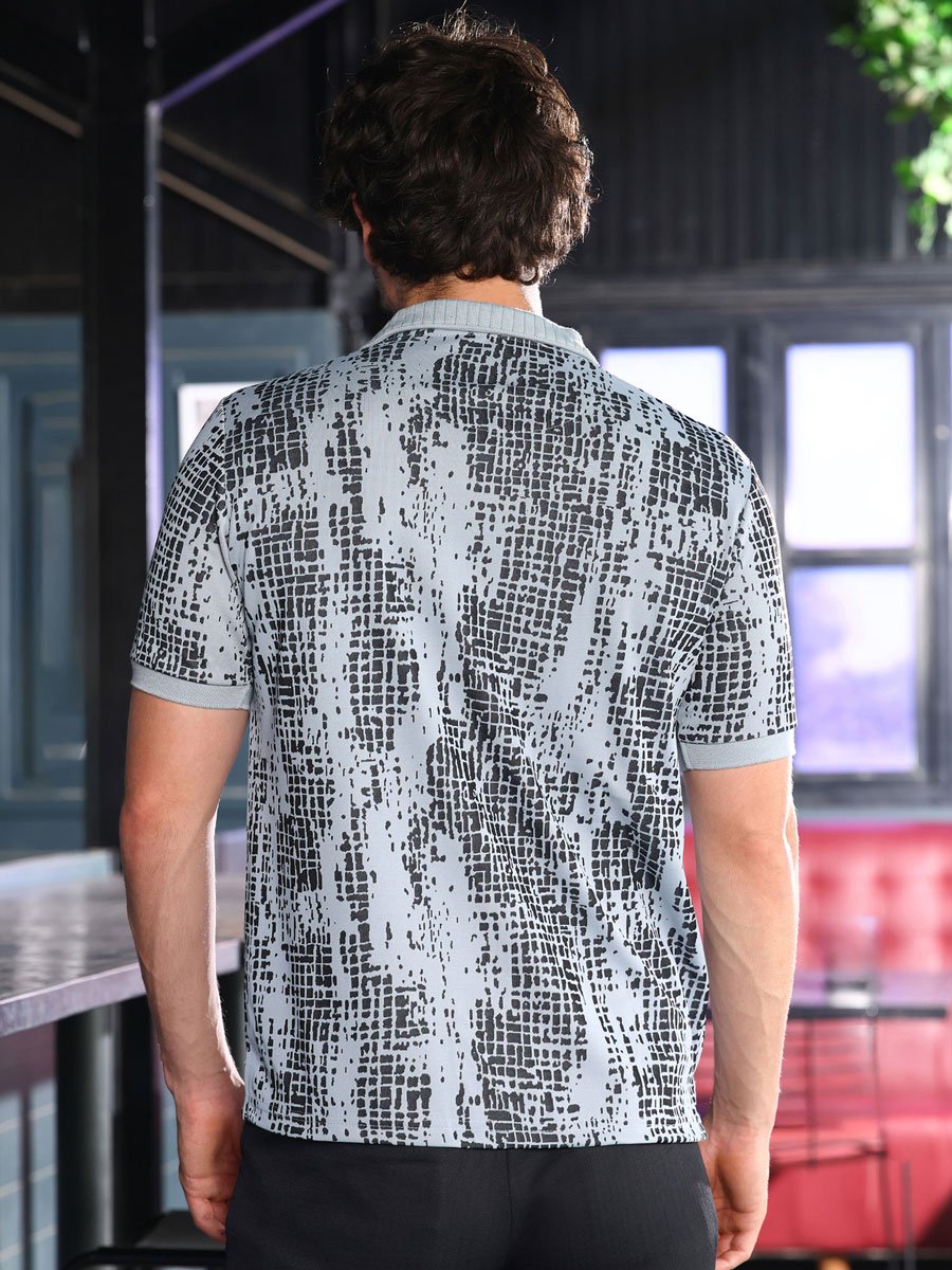 Men Coin Grey Gravel Print Polo