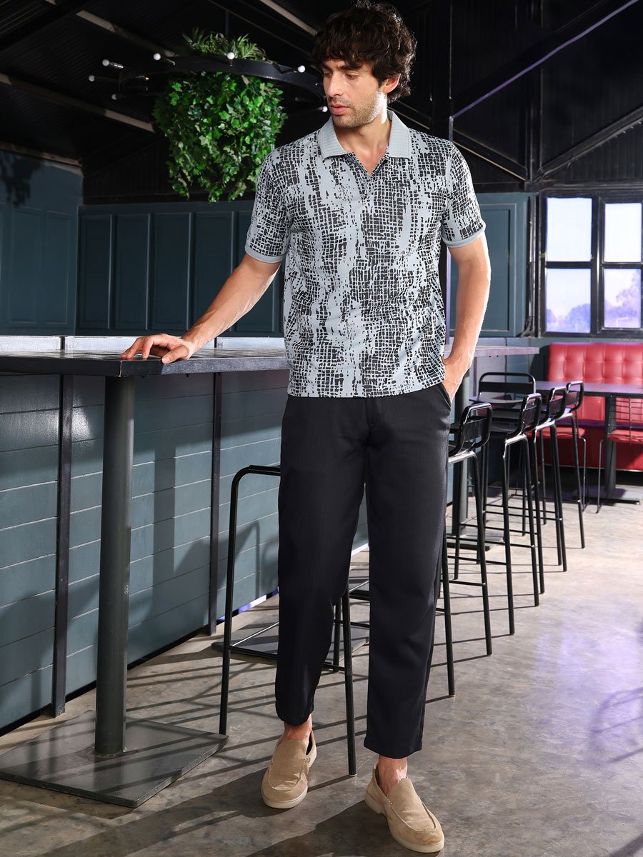 Men Coin Grey Gravel Print Polo